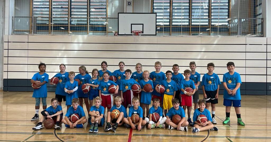 Gruppenbild Kinder mit Basketbällen