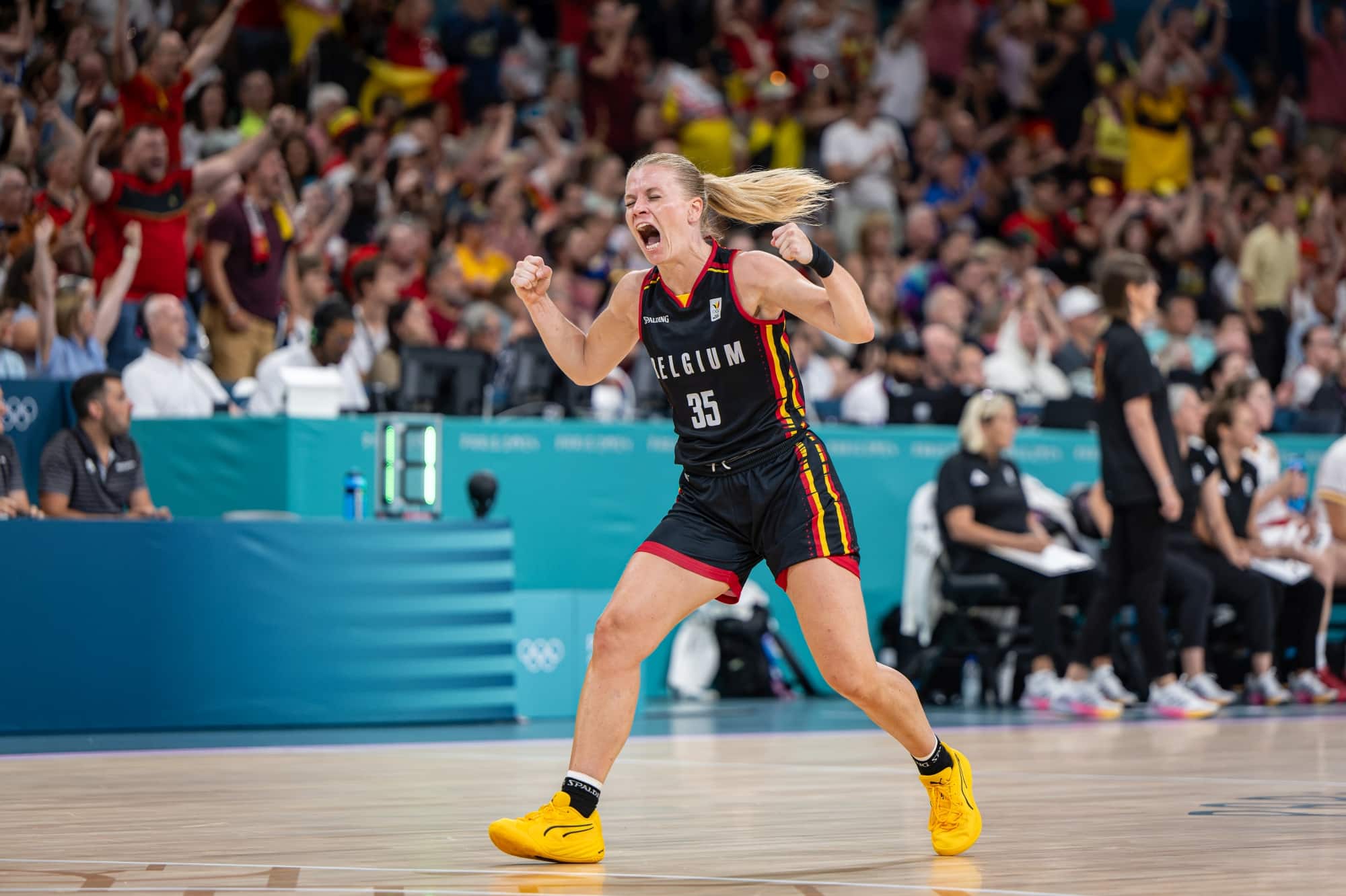 Olympische Spiele Paris 2024
Basketball Lille 29.07.2024
Vorrunde Frauen Damen
Deutschland (GER) - Belgien (BEL)
Jukie VANLOO (Belgien, No.35)
Jubel
Foto: Tilo Wiedensohler/camera4
